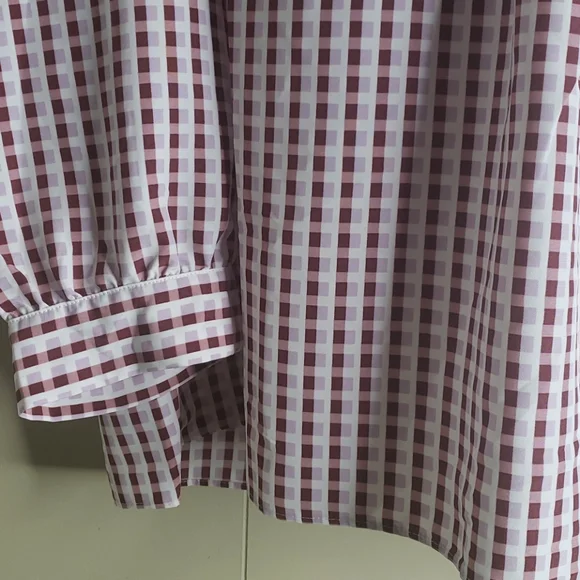 Draper James Maroon and White Checkered Long Sleeve Top - Picture 4 of 10